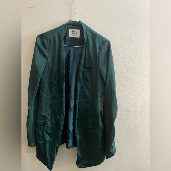 Sz 32 Vero Moda woman jacket/ blazer round long sleeve 3 pockets emerald green - Picture 3 of 13